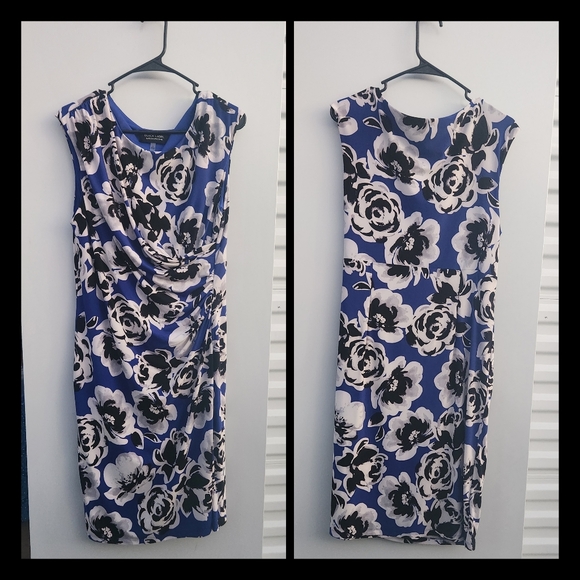 Black Label by Even Picone Blue floral sleeveless dress size 12 - Picture 2 of 5